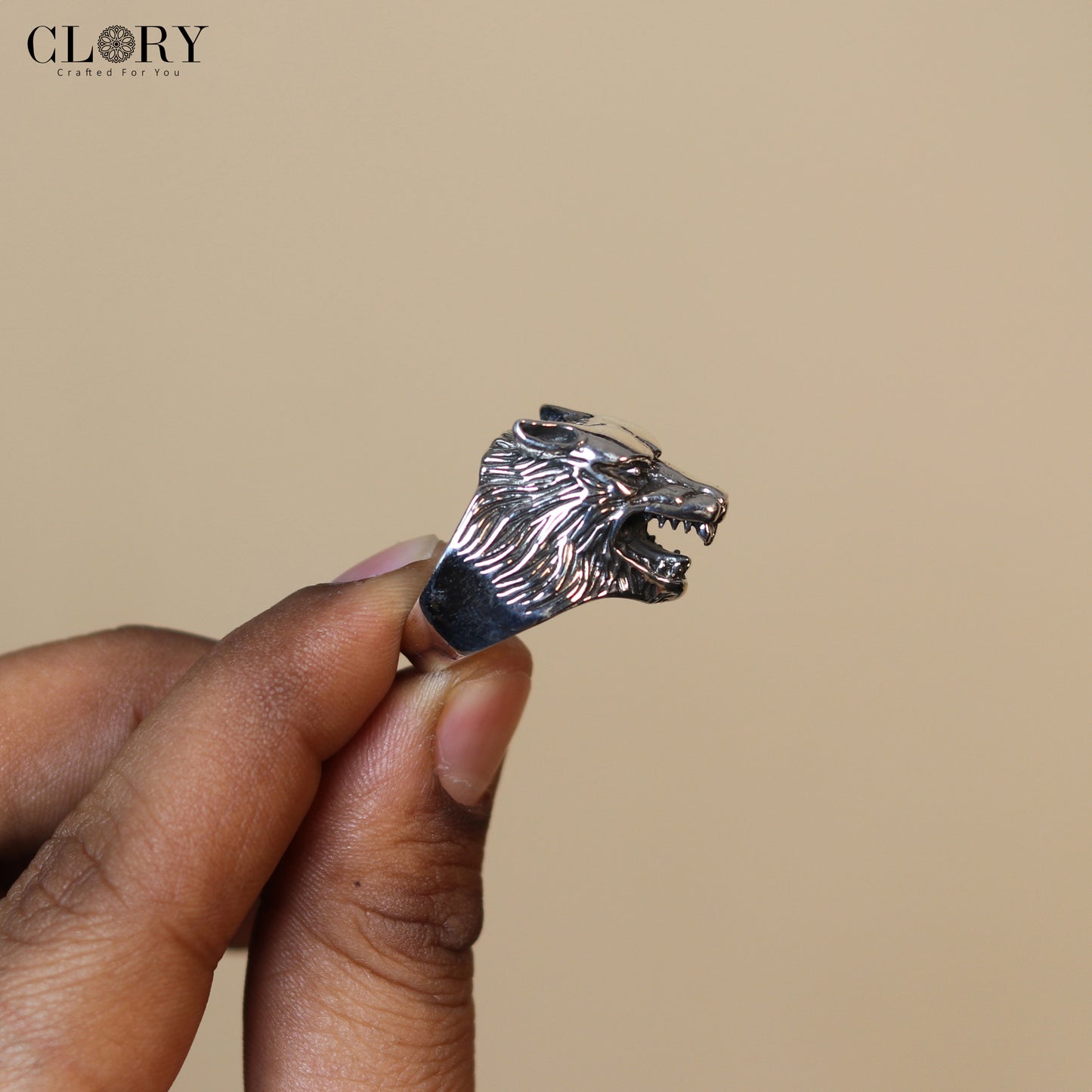 Lion face design men's ring