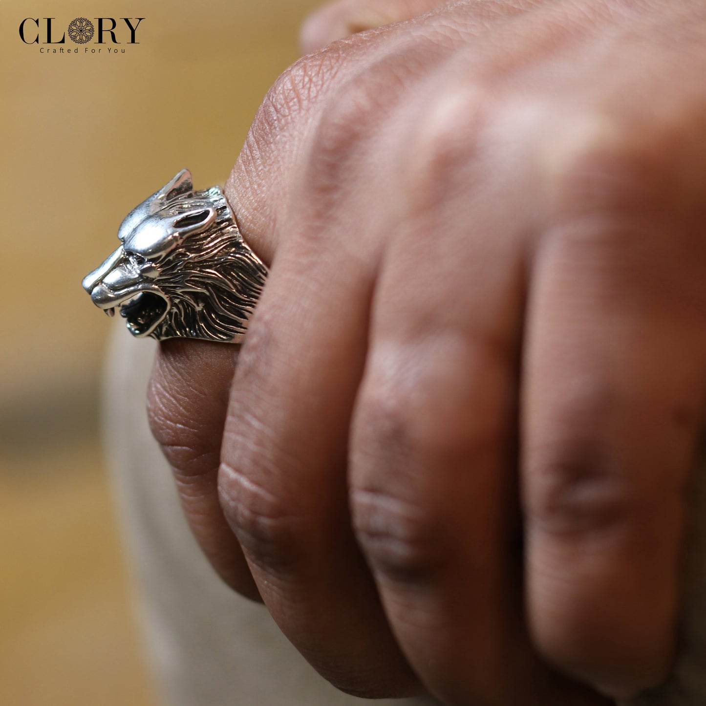 Lion face design men's ring