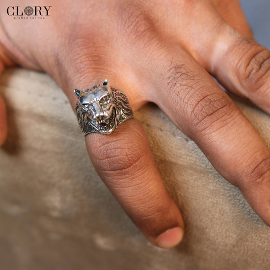 Lion face design men's ring