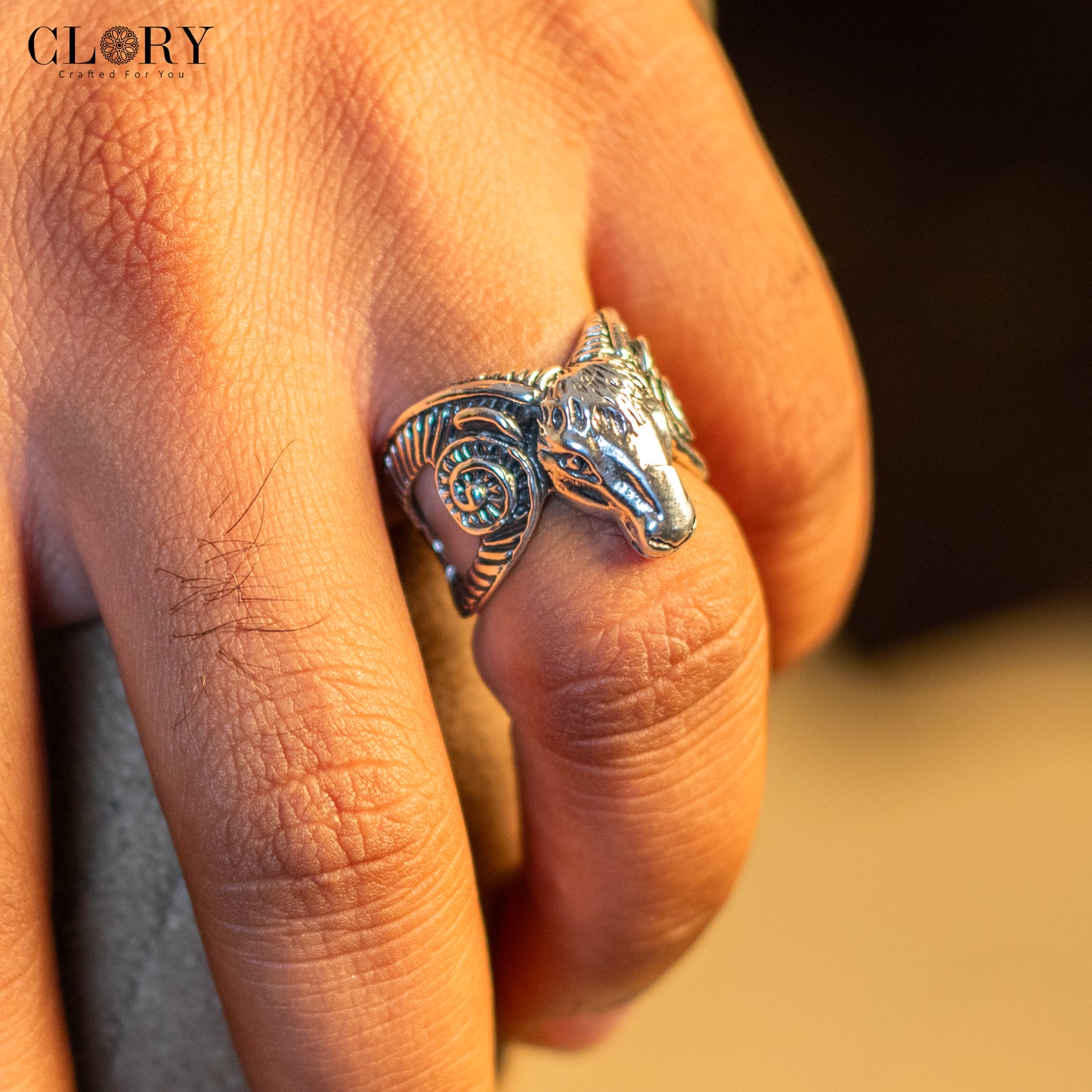 Aries zodiac design men's ring