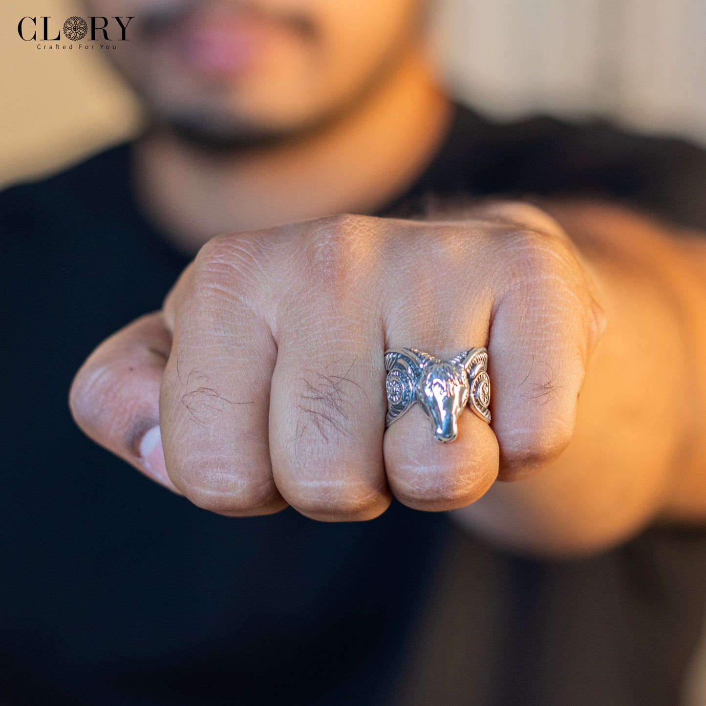Aries zodiac design men's ring