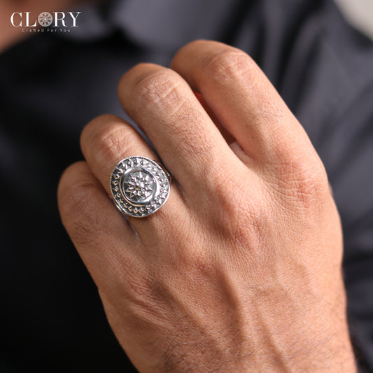 Ethnic floral design men's ring
