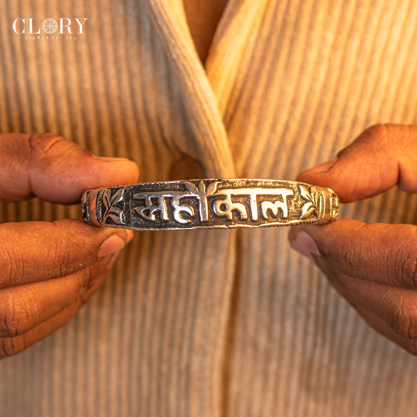 Mahakal silver cuff kada