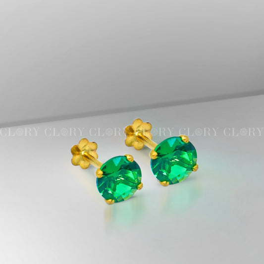 Green diamond Gold stud earring