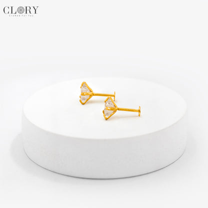 White diamond Gold stud earring