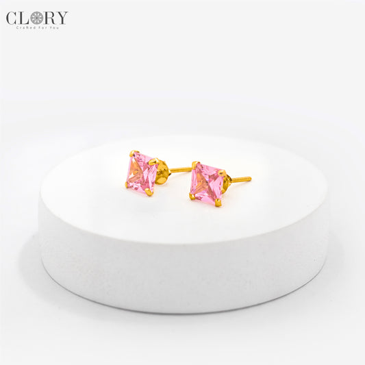 Baby pink diamond Gold stud earring