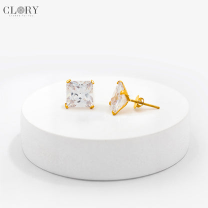 White diamond Gold stud earring