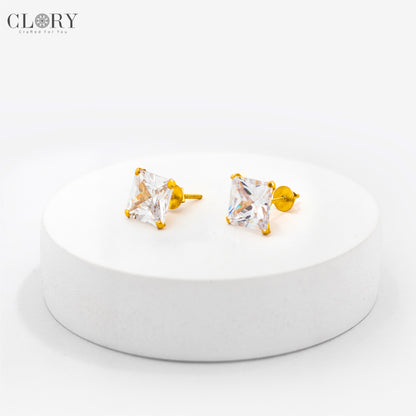 White diamond Gold stud earring