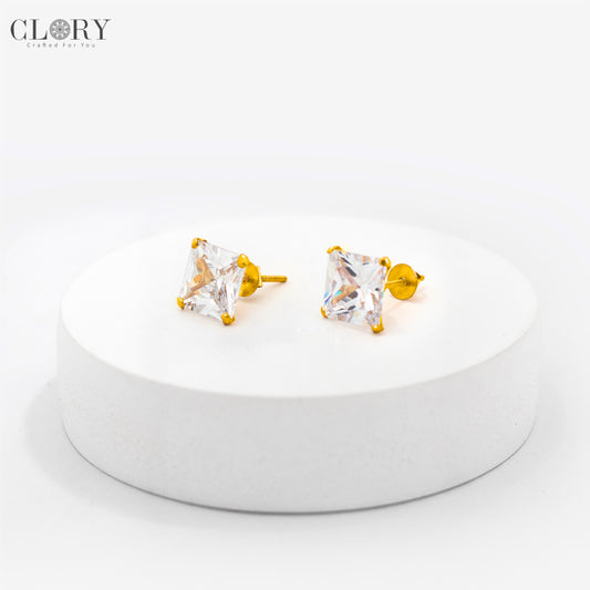 White diamond Gold stud earring