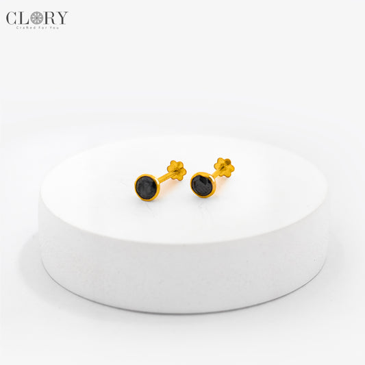 Black diamond Gold stud earring