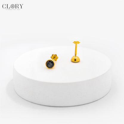 Black diamond Gold stud earring
