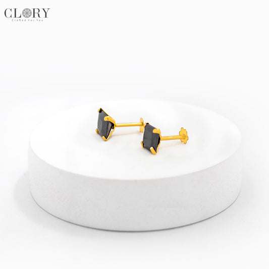Black diamond Gold stud earring