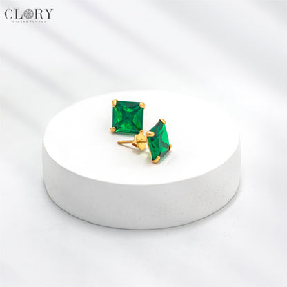 Green diamond Gold stud earring