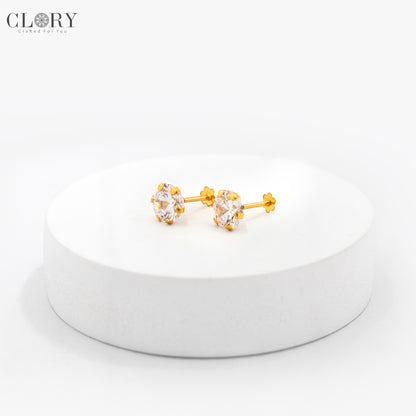 White diamond Gold stud earring