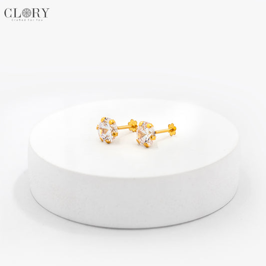 White diamond Gold stud earring