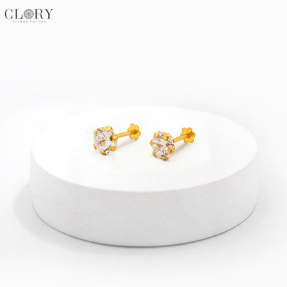 White diamond Gold stud earring