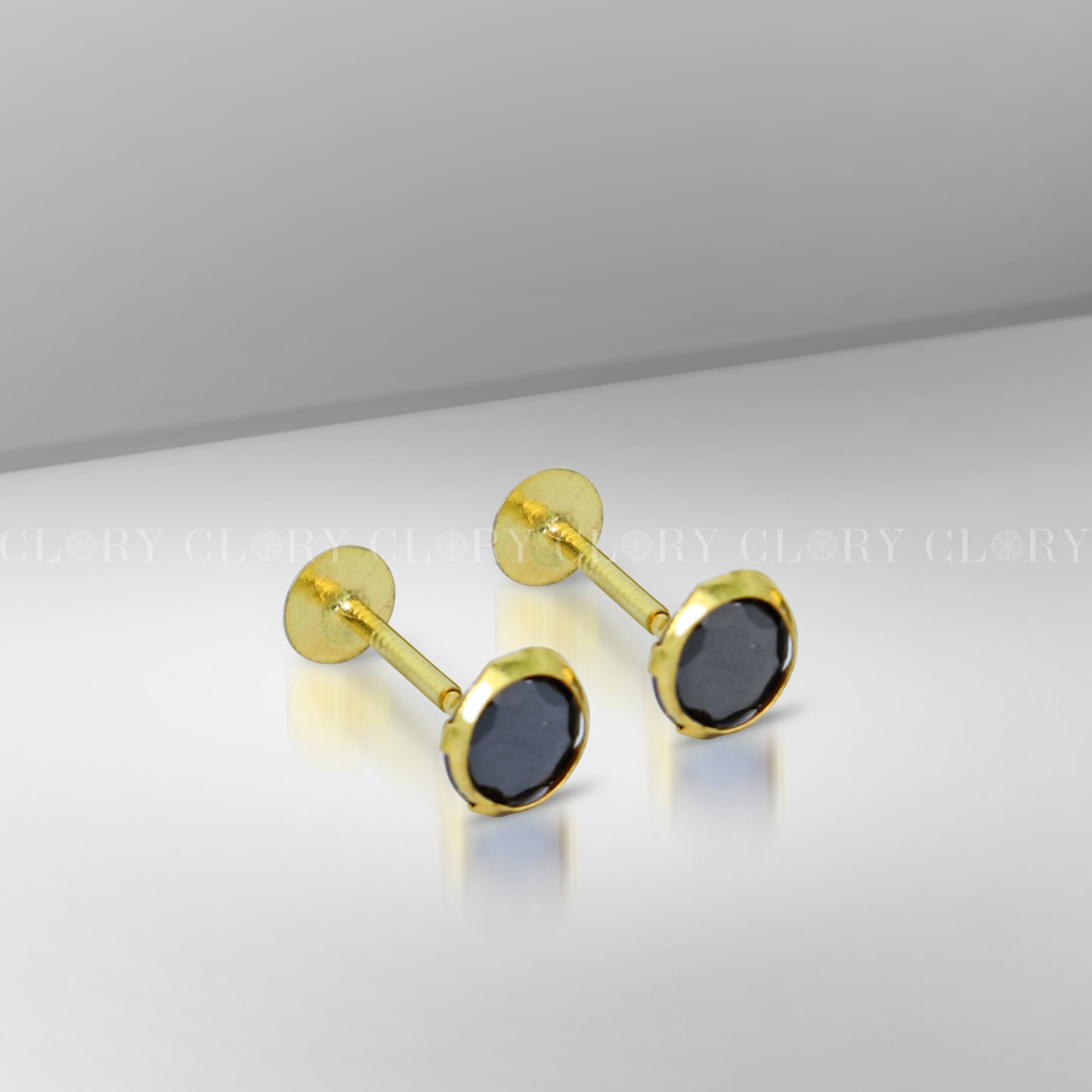 Black diamond Gold stud earring