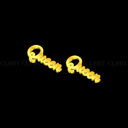 Queen word design stud earring