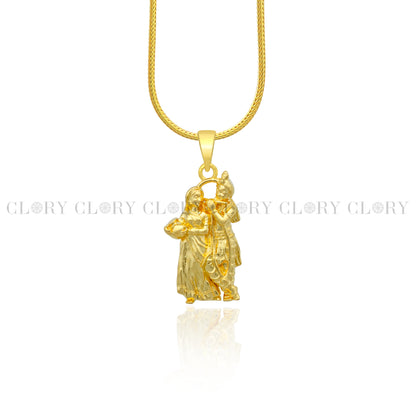 Lord Krishna and Radha divine gold polished pendant