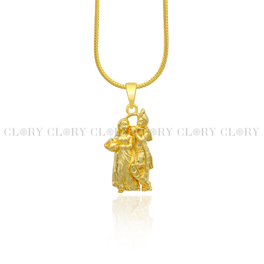 Lord Krishna and Radha divine gold polished pendant