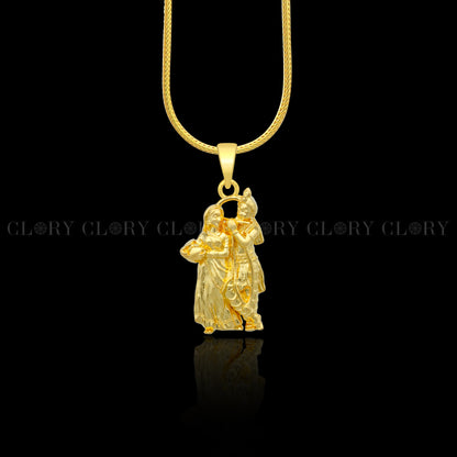 Lord Krishna and Radha divine gold polished pendant