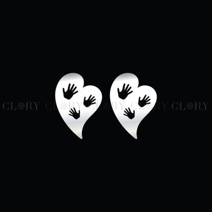 Baby hand in heart design stud earring