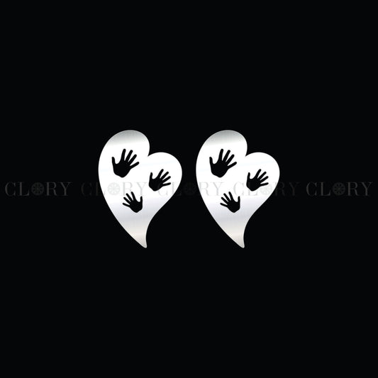 Baby hand in heart design stud earring