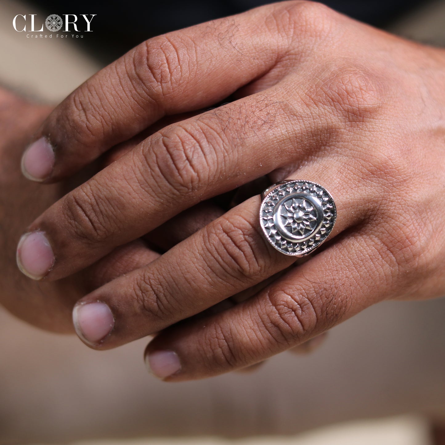 Ethnic floral design men's ring