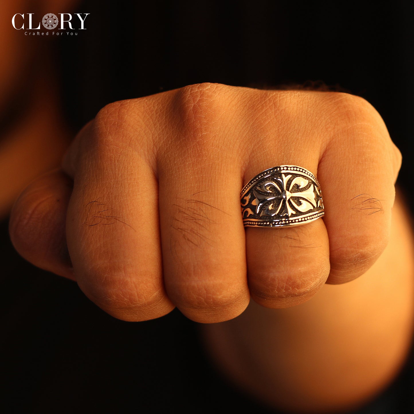 Flower design men's ring