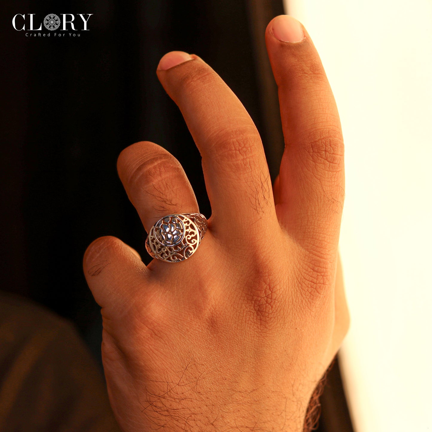 Hollow flower design  men's ring