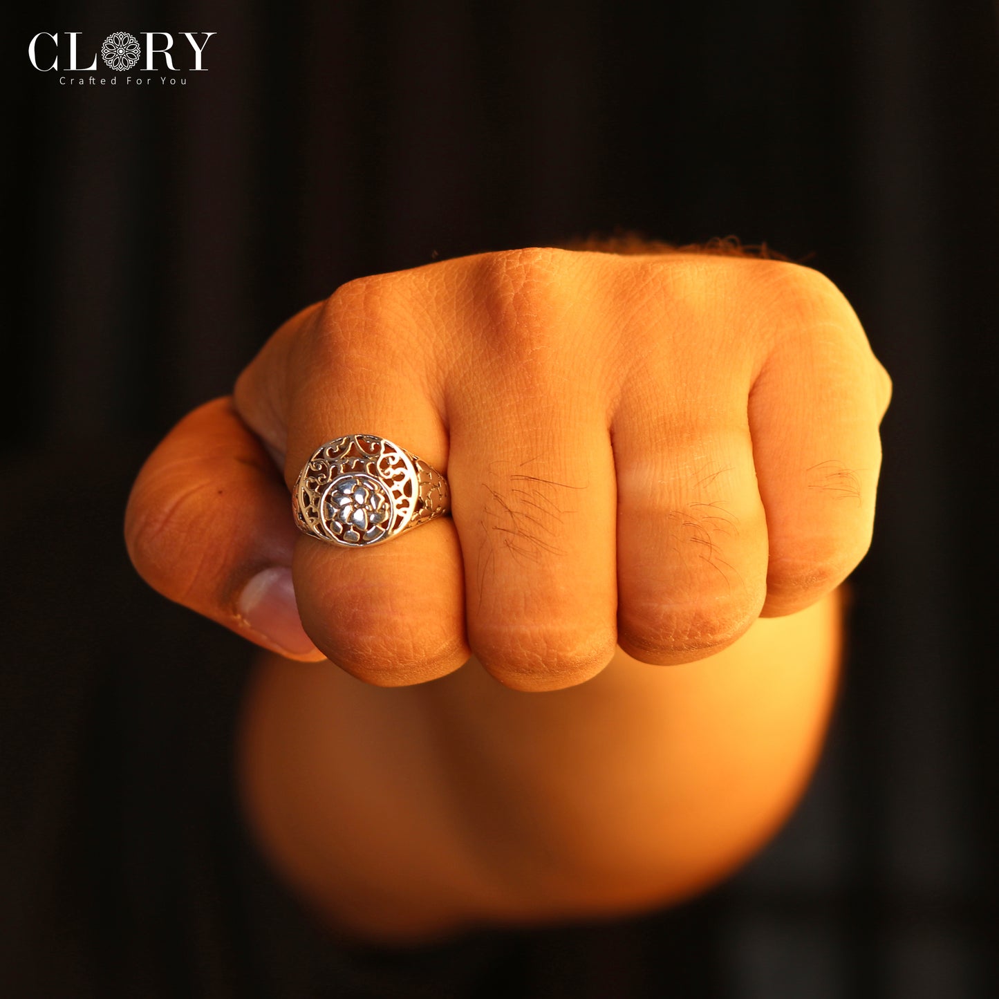 Hollow flower design  men's ring