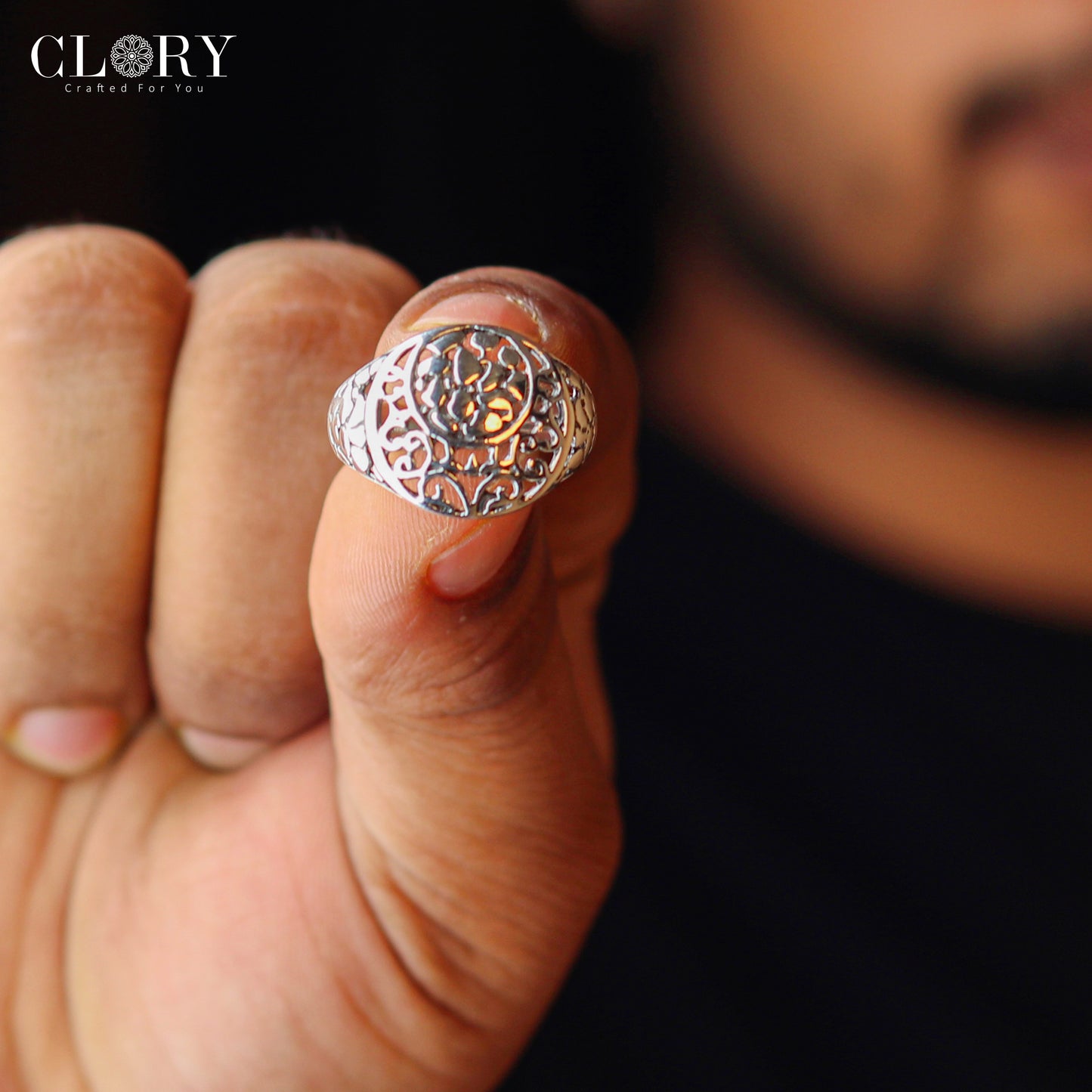 Hollow flower design  men's ring