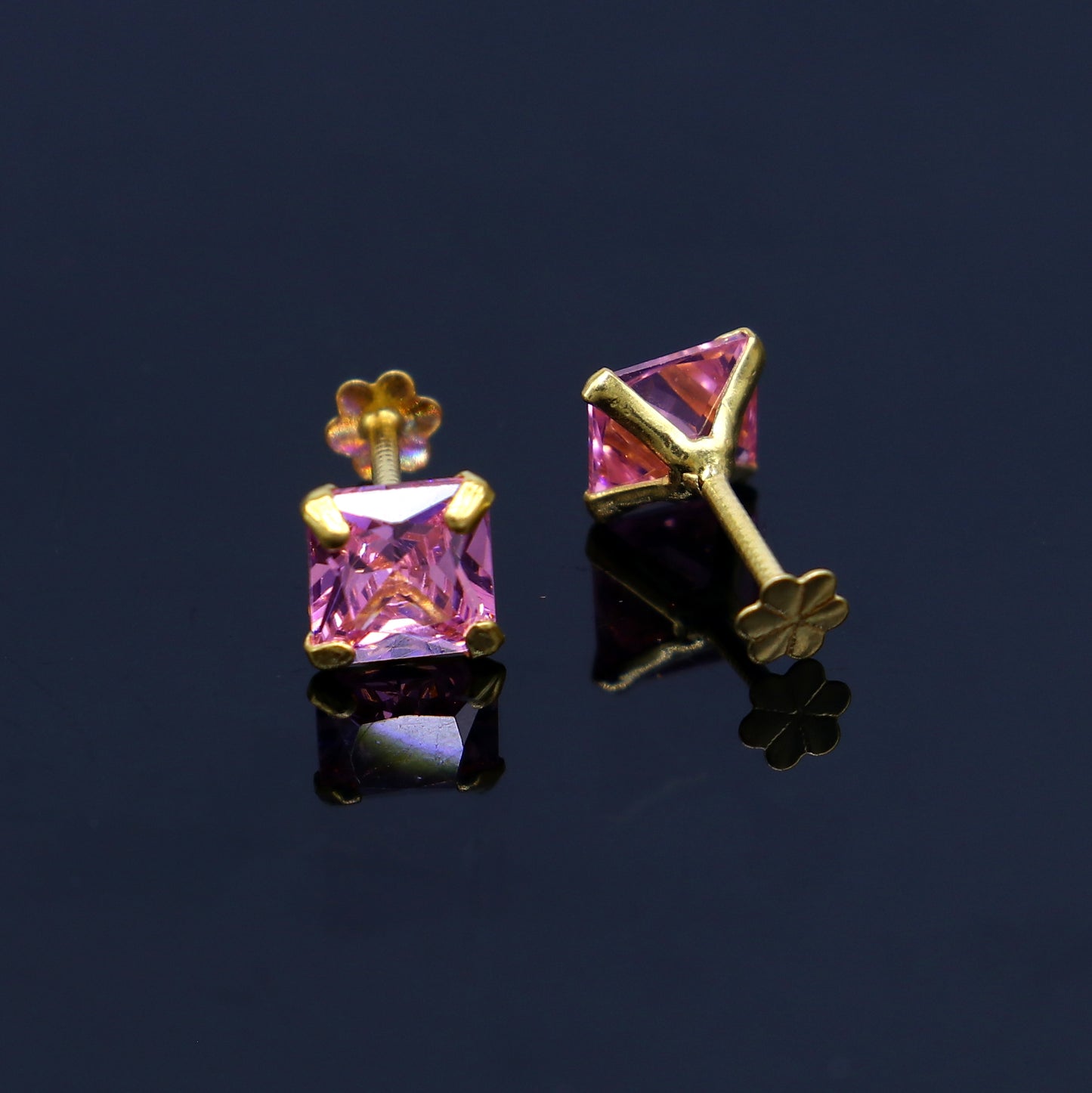 Baby pink diamond Gold stud earring