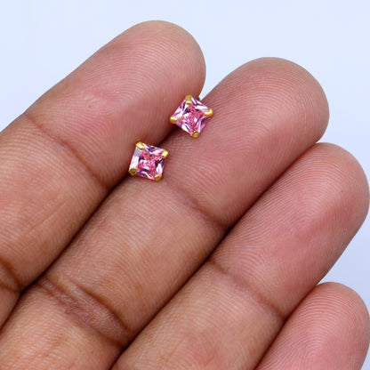 Baby pink diamond Gold stud earring