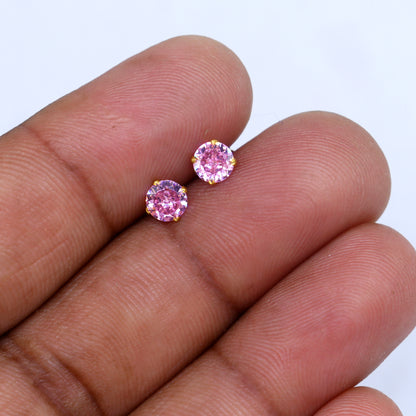 Baby pink diamond Gold stud earring